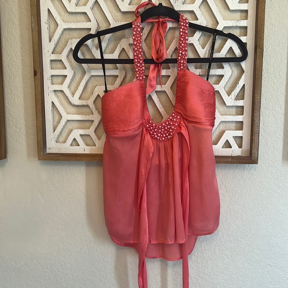 Hot BEBE Pink satin Halter Top